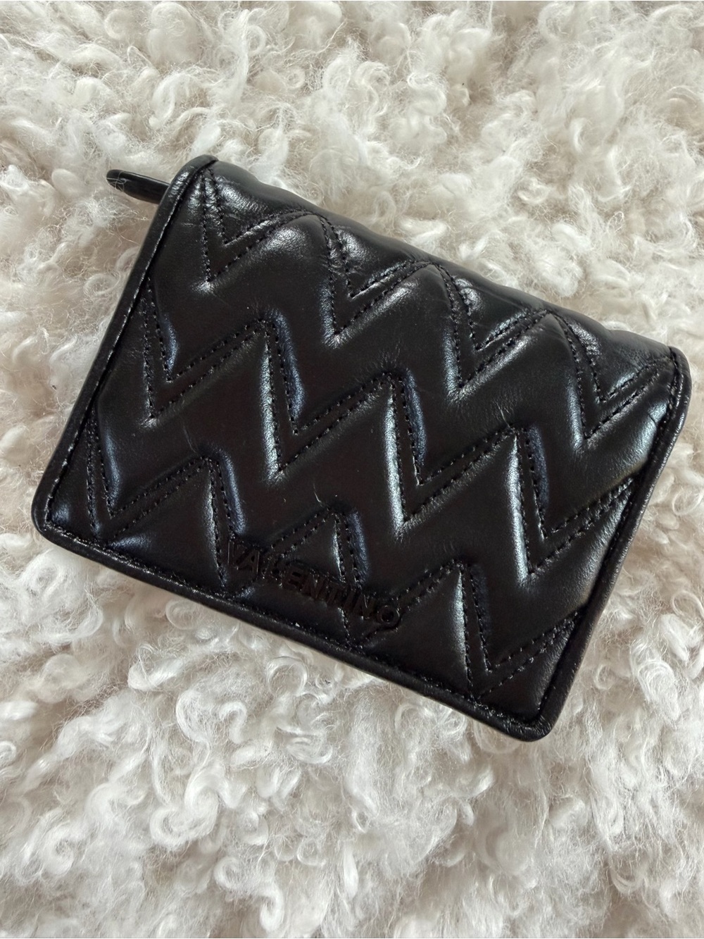 Valentino Black Quilted Zigzag Leather Wallet. Authentic, purchased Off-Saks 5th